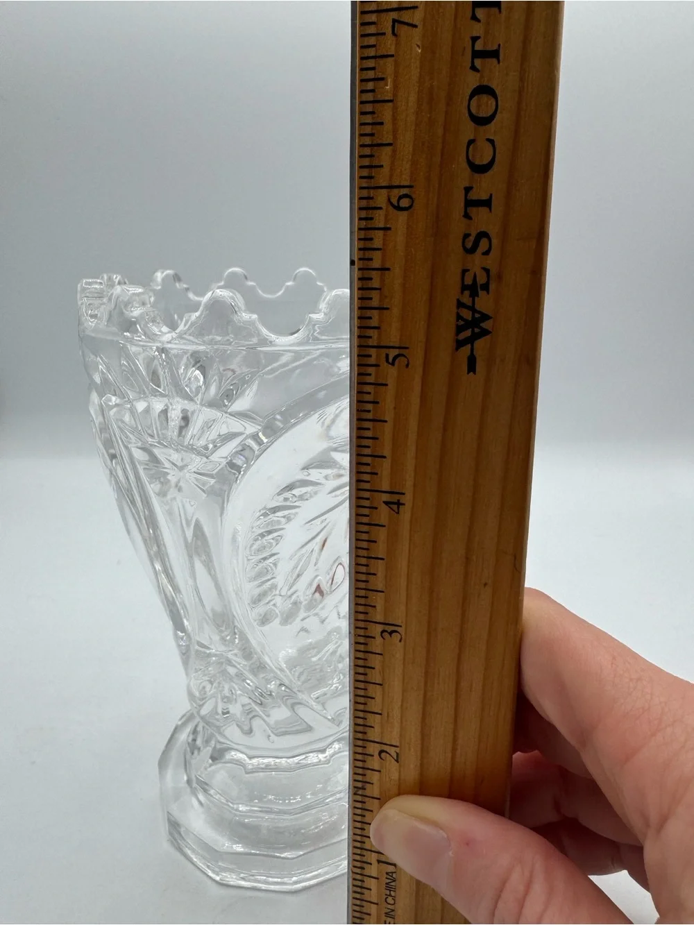 Small Crystal Vase With Leaf Pattern and Crowned Edge - 5 3/8 inches